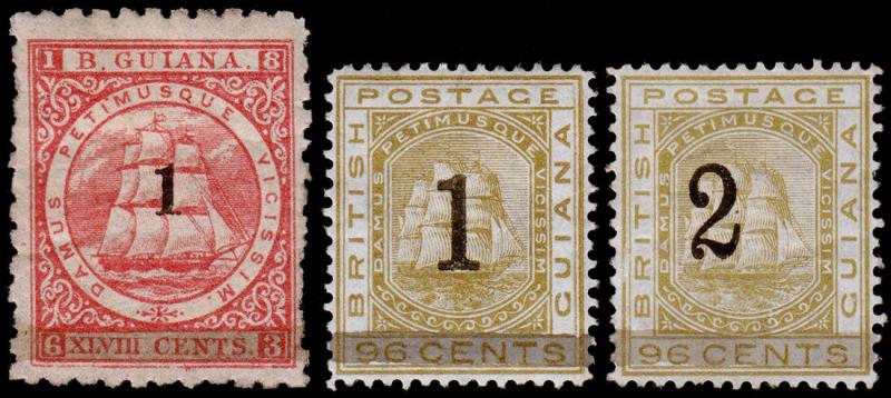 British Guiana Scott 92-94 (1881) Mint H F-VF, CV $85.00 M