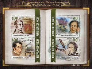 Niger 2021 MNH Music Stamps Carl Maria Von Weber Composers 4v M/S