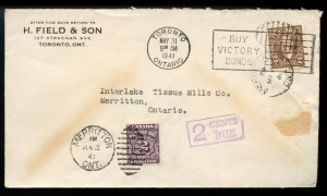 ?Nice tied 2c postage dues 1941 Mufti issue, cover Canada