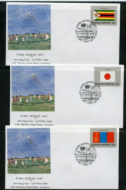 UN 1987 FLAGS WFUNA CACHET BY TONY BENNETT SET ON 16 FIRST DAY COVERS 