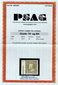 # 414 8¢ B.Franklin olive green MINT OGNH  PSAG Cert Grade F70⭐⭐⭐⭐⭐