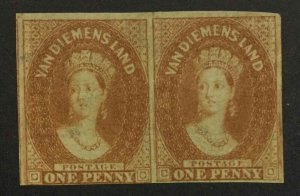 MOMEN: TASMANIA 1d PAIR IMPERF 1857-67 MINT OG H £950+ LOT #63979