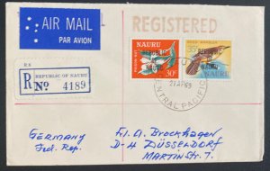 1969 Nauru Island Overprinted Airmail First Day Cover To Düsseldorf Germany