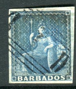 BARBADOS-1855-58 1d Deep Blue.  A fine used example Sg 10