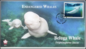 CA22-034, 2022, Endangered Whales, First Day of Issue, Pictorial Postmark, Belug