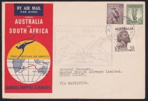 COCOS ISLAND 1952 Qantas flight cover to Mauritius - RAAF PO COCOS cds.....B4192