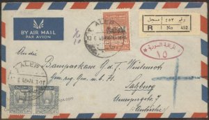 1948 Aleppo Tax Stamps Used On Registered Salzburg Austria Cover G109307