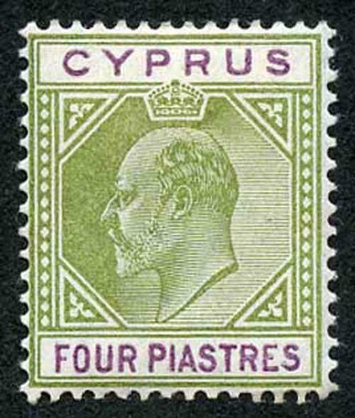 Cyprus SG54 4pi Olive-green and Purple Wmk Crown CA M/M