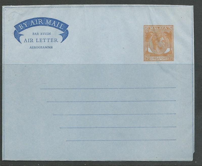 Singapore George VI 25c Aerogramme (1) Unused