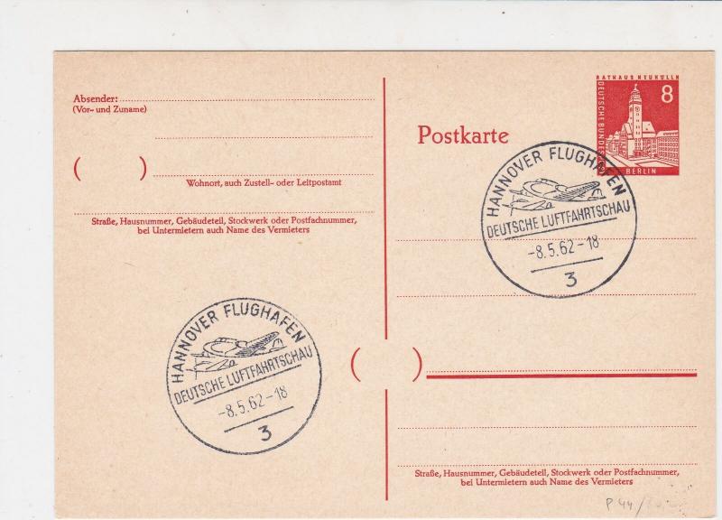 Germany 1962 Hannover Airport Aerolanes Slogan Cancel Stamps Card Ref 27923