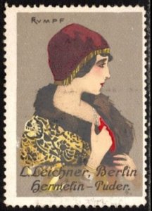 Vintage Germany Poster Stamp Ermine Powder L. Leichner, Berlin Unused