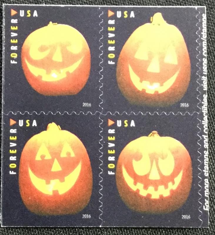 US #5137-5140 MNH Block of 4 Halloween Jack-O-Lanterns