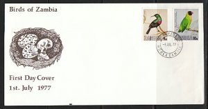 Zambia, Scott cat. 172-173 only. Bird values of Zambia. Long First day cover. ^
