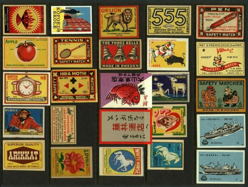 Swedish Asian Advertising Matchbox Labels - Various (25v) Fine Cinderellas