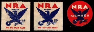 Vintage Medium US Poster Stamp NRA Member / We Do Our Part Unused Set/3