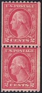 487 2 cent Washington Car coil pair Stamp mint OG NH F-VF