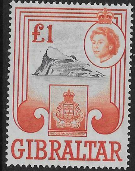 GIBRALTAR SG173 1960 £1 BLACK & ORANGE-BROWN MNH