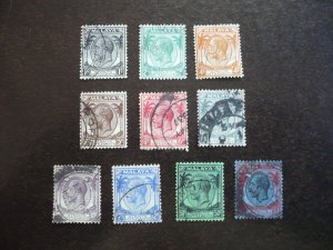 Stamps - Straits Settlements - Scott#217-225,230,232- Used Part Set of 10 Stamps