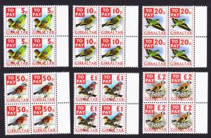 Gibraltar Birds Finches Postage Due 6v Blocks of 4 SG#D26-D31 SC#J26-J31