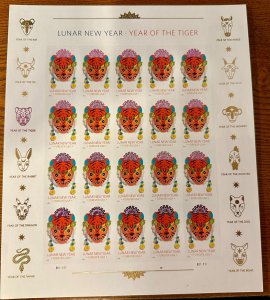 US # 5662 Chinese New Year, Year of the Tiger pane of 20 forever 2022 Mint NH