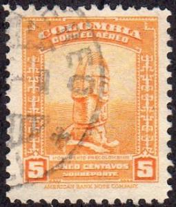 Colombia C151 - Used - 5c Pre-Columbian Monument, orange (1948)