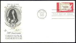 USA Sc# 1230 (ArtCraft) FDC (b) (Edenton, NC) 1963 4.6 Carolina Charter 300th