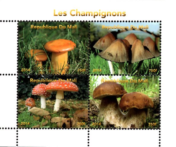 Mali 2014 Mushrooms Fungi 4v Mint Souvenir Sheet S/S. (#01)