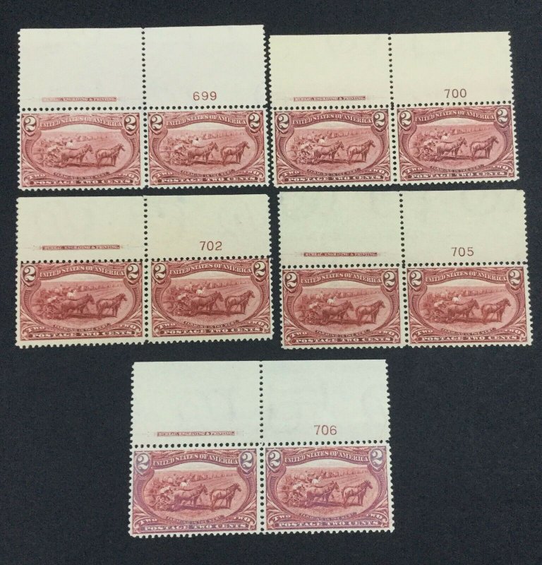 MOMEN: US STAMPS #286 PLATE IMPRINT PAIRS MINT OG H LOT #71007