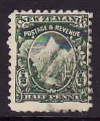 New Zealand-Sc#84- id8-used 1/2p green Mt. Cook-1900-