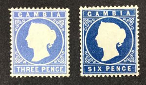 MOMEN: GAMBIA SG #14cB, 17B 1880-1 CROWN CC UPRIGHT MINT OG H £200 LOT #68342*