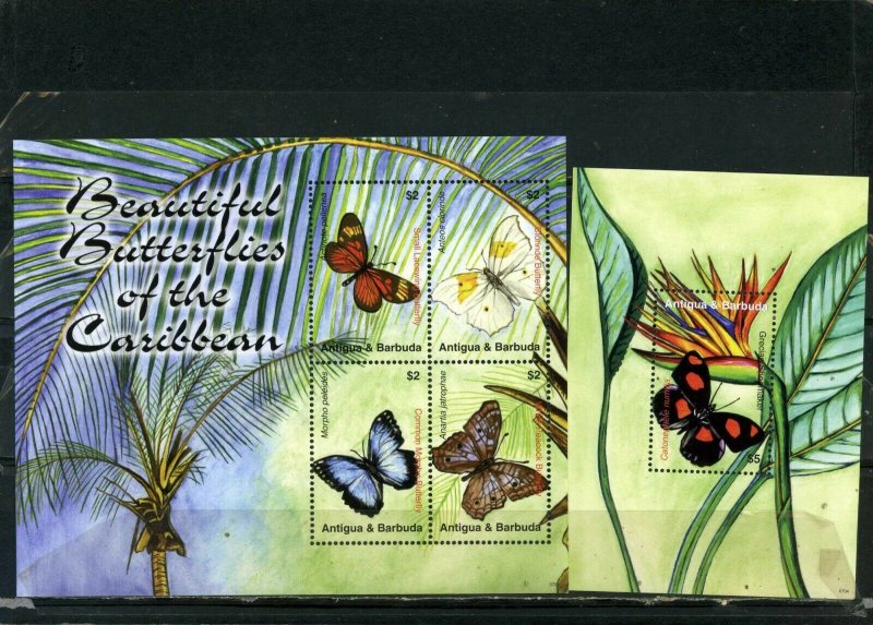 ANTIGUA & BARBUDA 2007 BUTTERFLIES SHEET OF 4 STAMPS & S/S MNH 