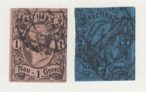 Saxony Sc 10, 11 used. 1855 King John I, 1ng sound, 2ng with small shallow thin