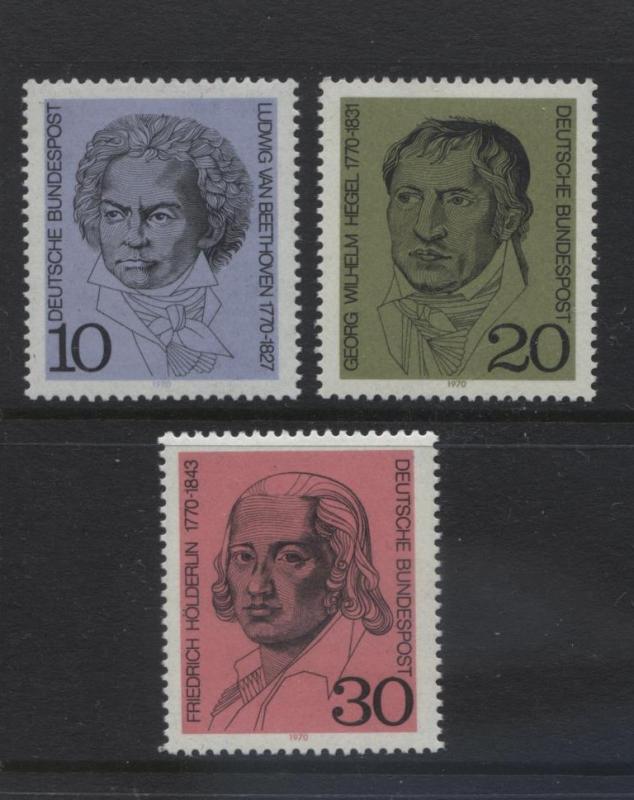 GERMANY. -Scott 1014-16 - Beethoven -1970- MNH - Set of 3 Stamps