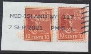 USA  SC# 815 pair  issued 1938 cancelled 2021   John Tyler see scan / details