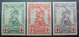 Belgium 1914 Mi. 104-106 Fine Set MH* â¬85 Red Cross WWI A5576