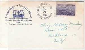 U. S. The Columbus Philatelic Club 1949 Wagon Illust+Cancel Stamp Cover Rf 37545