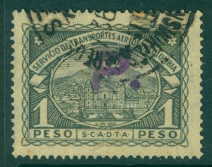 COLOMBIA 1923 AIRMAIL - SCADTA - PANAMA P handstamp 1p black Sc# CLP41 used