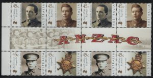 Australia 2000 MNH Sc 1803a 45c WWI Veterans Gutter Block of 8