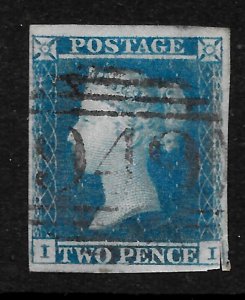 GB QV, 1841, SG 14, 2d Blue, Plate 4, II,  4 MARGIN, Good USED