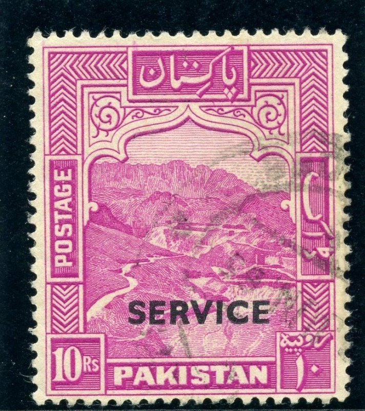 Pakistan 1948 KGVI Official 10r magenta Perf 14 very fine used. SG O26. Sc O26