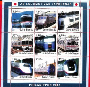 A0871 -  GUINEA-BISSAU - ERROR   MISSPERF SHEET - TRANSPORT Japanese Trains 2001