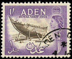 ADEN Sc 62 VF/USED - 1954 1s QEII, Coronation Issue, Inscr. Royal Visit 1954