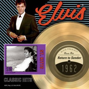 SAINT KITTS 2013 - ELVIS PRESLEY CLASSIC HITS STAMP SOUVENIR SHEET (#5) MNH