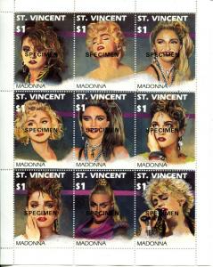 SPECIMEN ST Vincent MADONNA Sheet of 9 Stamps Postage MINT NH