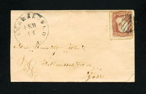 # 65 on cover Bakersfield, Vermont to Williamstown, Massachusetts - 2-12-1860's