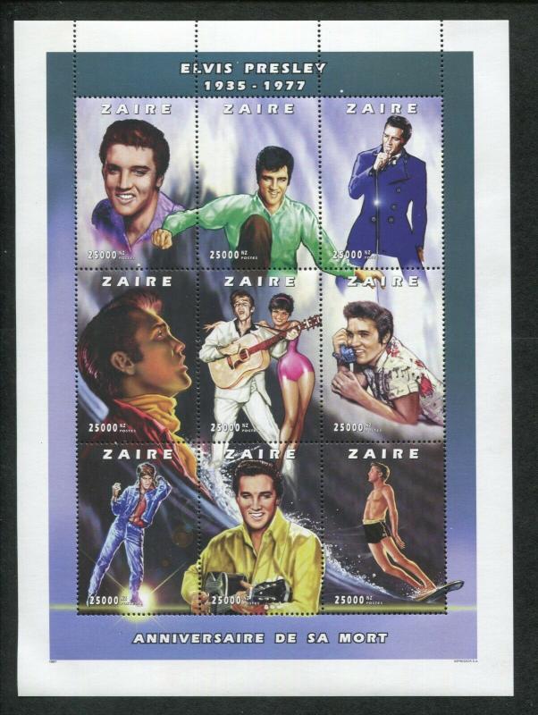 1997 Zaire Africa Postage Stamp Souvenir Sheet - Elvis Presley Death Anniversary