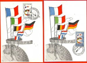 aa3368 - ITALY - POSTAL HISTORY - Set of 2 Maximum Card 1957 EUROPA CEPT-