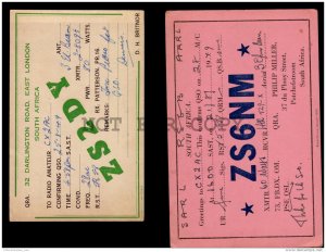 SOUTH AFRICA 4 QSL POSTCARDS OLD CA1948 TO URUGUAY SOUTH AMERICA W/STAMPS (W4...