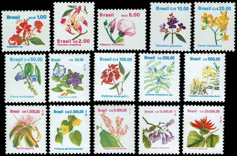 Brazil #2259-2273  MNH - Flowers, Indigenous Flora (1989-93)