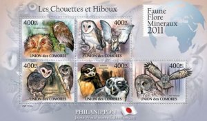 Comoro Islands 2011 BIRDS OWLS Sheet Perforated Mint (NH)